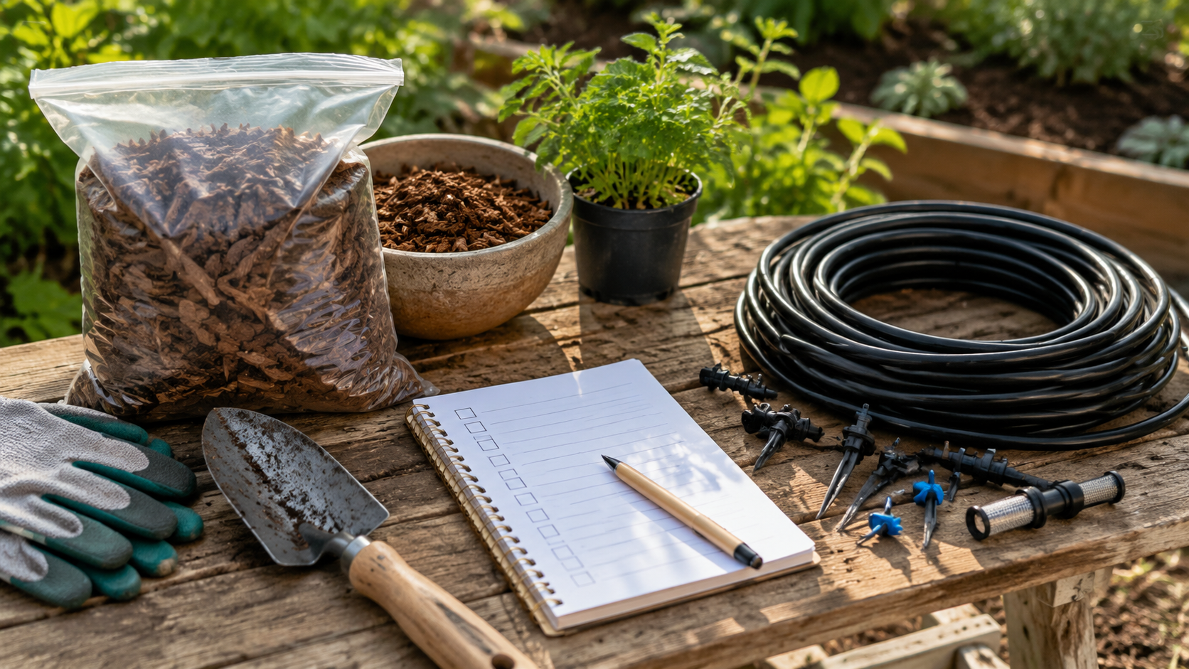 Garden Watering and Mulch System detail